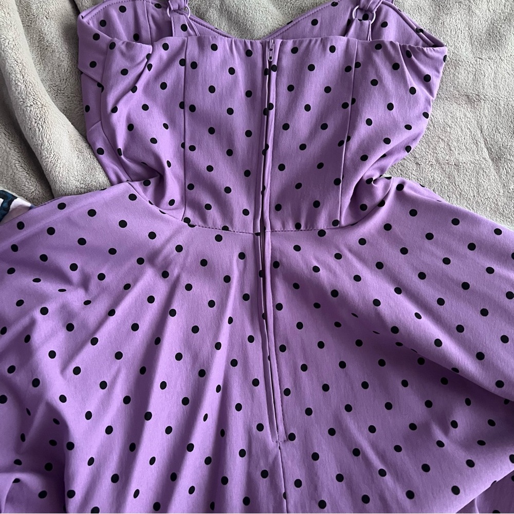 Vixen by Micheline Pitt Sunset Lavender  Polka Dot Sweetheart Dress EUC - Picture 3 of 5